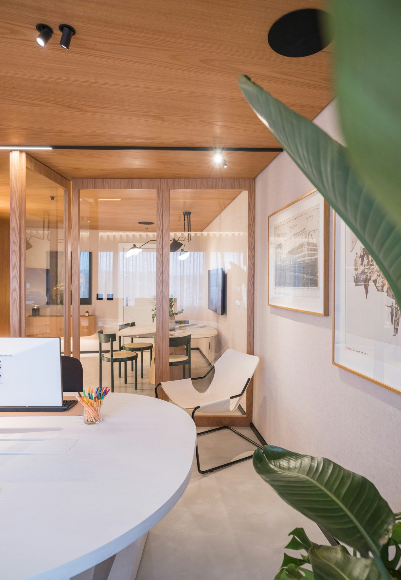 A warm, quiet workplace with timber and plants